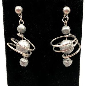 EARRINGS - SILVER-TONE SWIRLS with GRAY BEADS